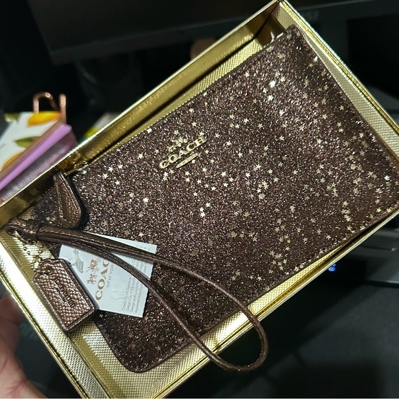 Coach Brown Glitter Women's Wristlet Wallet Bag Nwt - Picture 5 of 11